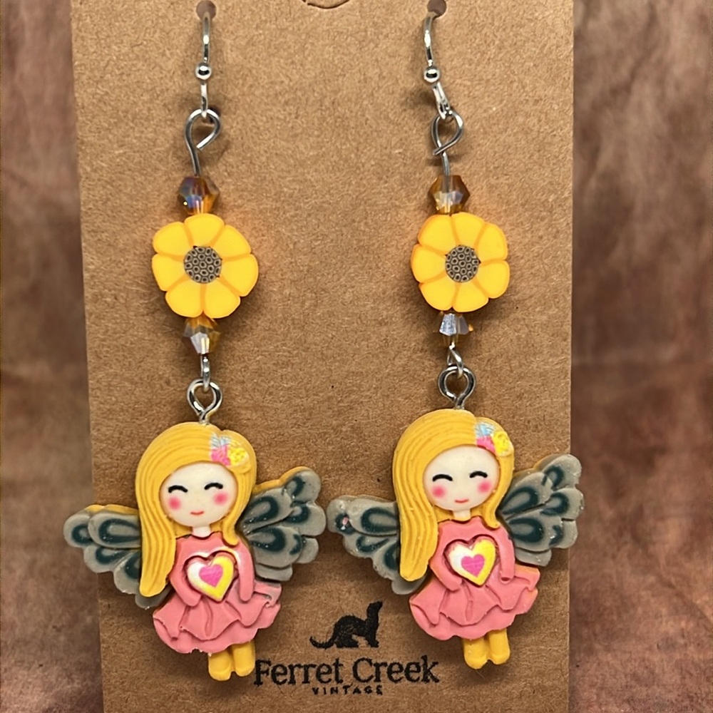🌻 2 for $25 🌻Handmade autumn SUNFLOWER fairy polymer earrings fall yellow